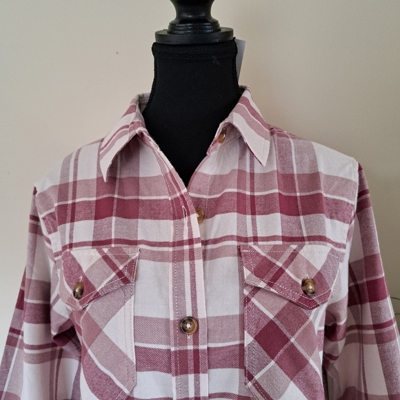 Frank & Oak Plaid Shirt Women's Small Flannel Button Up Top Pink Off White NWT - Picture 8 of 12